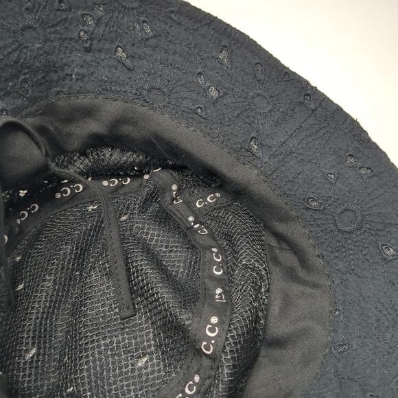 C.C Bucket Hat Black One Size Lightweight Floral Eyelet Blank Polycotton - Picture 8 of 10